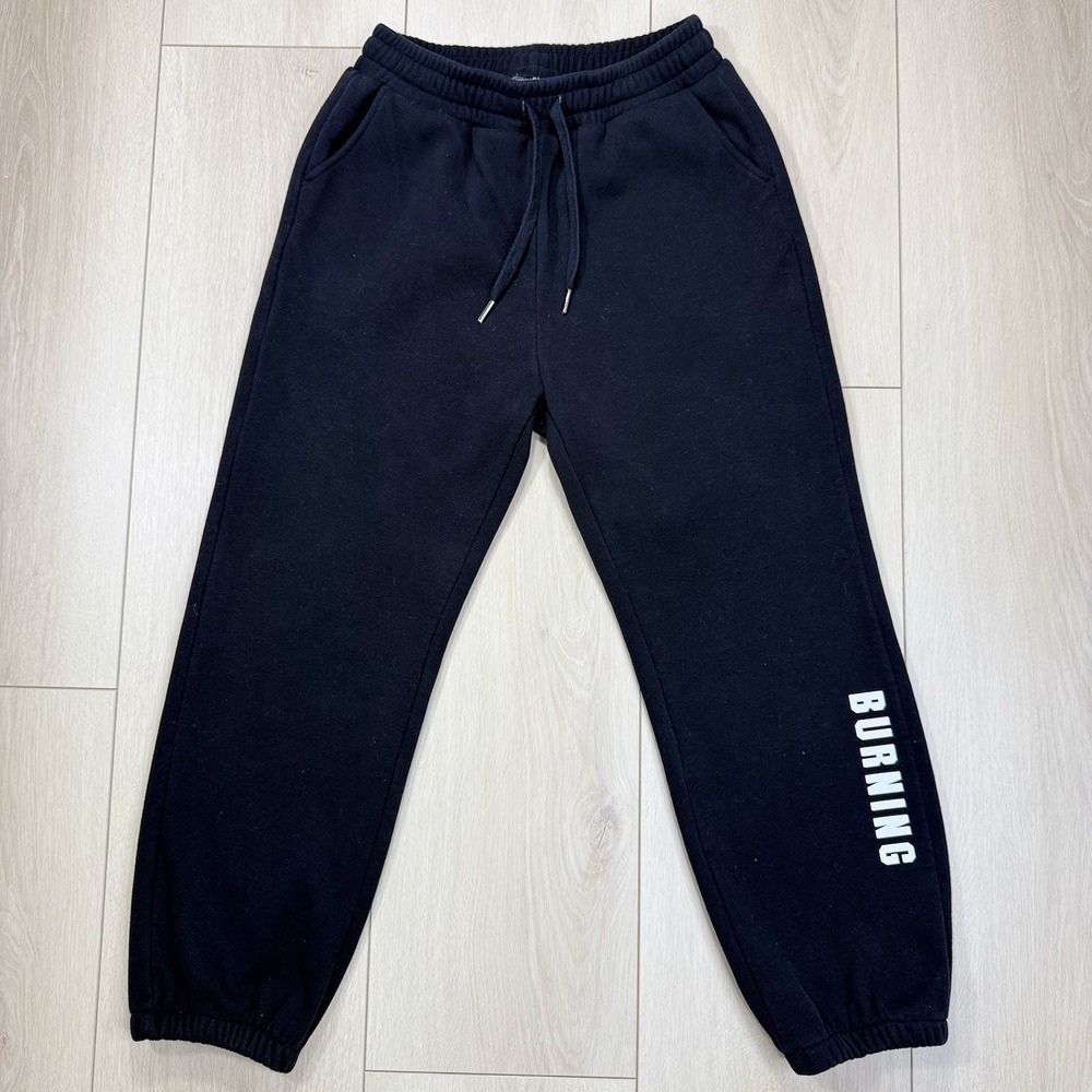 Pioneer Camp Black Fleece Jogger Sweatpants XL Drawstring "BURNING" Print Casual